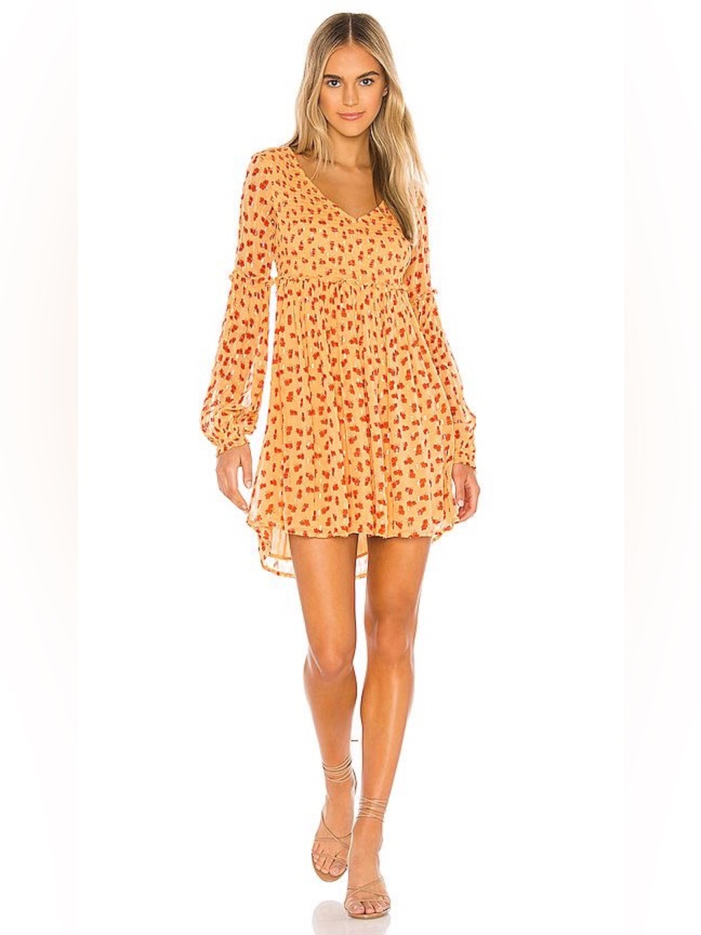 Free People Maria Floral Mini Dress Women's Size XS Orange Floral Boho Smocked